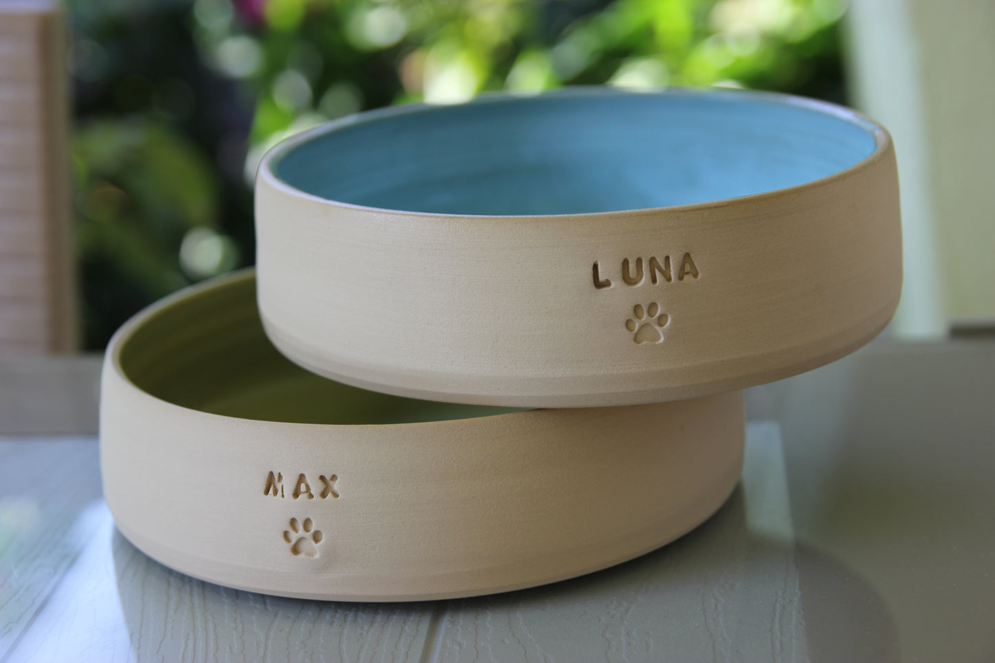 Personalized Ceramic Stoneware Pet Bowl: Custom Engraved Name