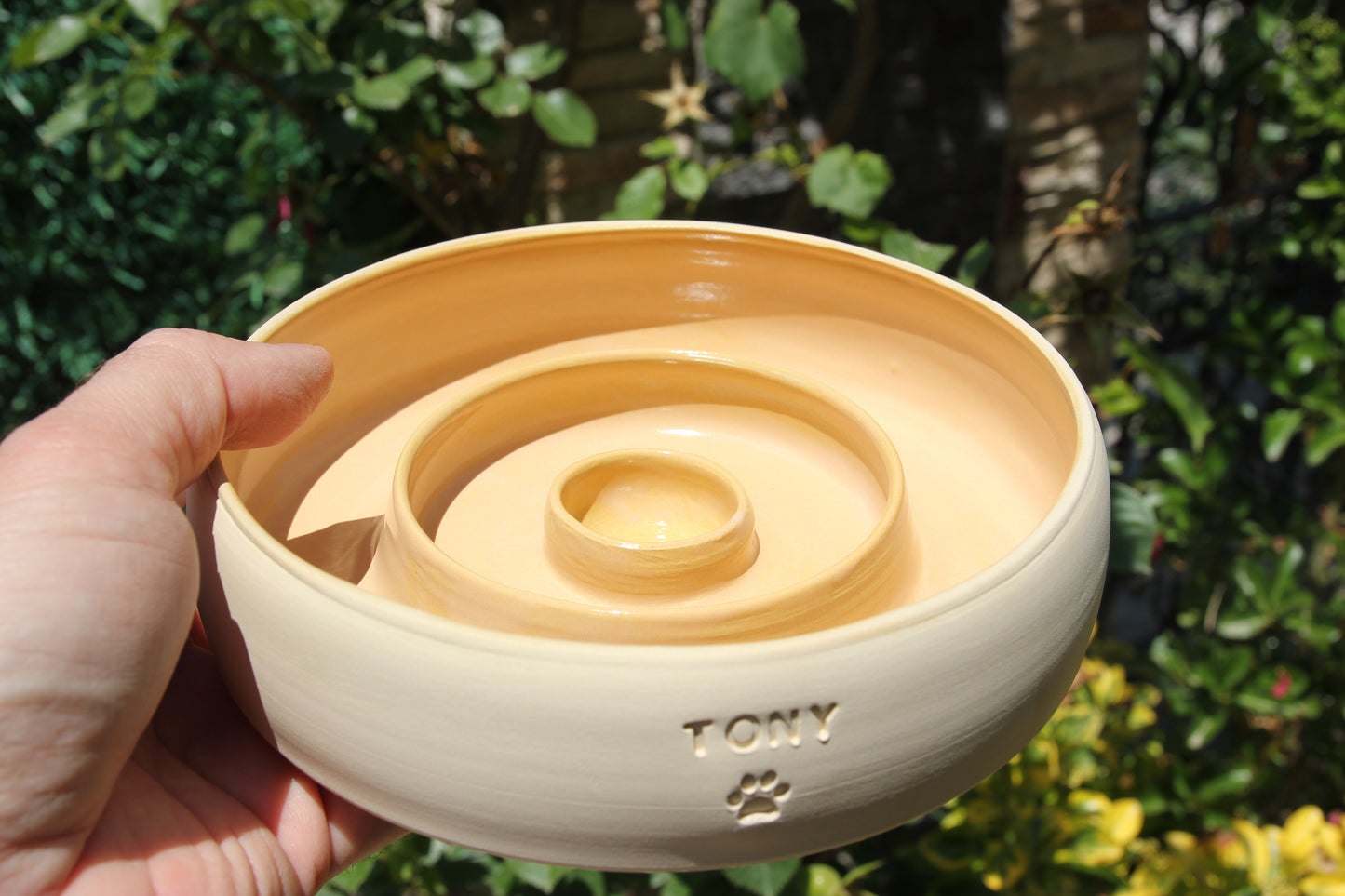 Personalized Ceramic Slow Feeder Pet Bowls, Dog and Cat Food Bowl, Custom Name Engraved.